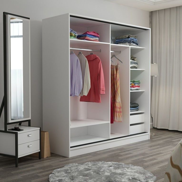 Guardaroba 2 Ante Bianco 5 Ripiani Appendiabiti 180x190h cm, 2 Ante - Torello