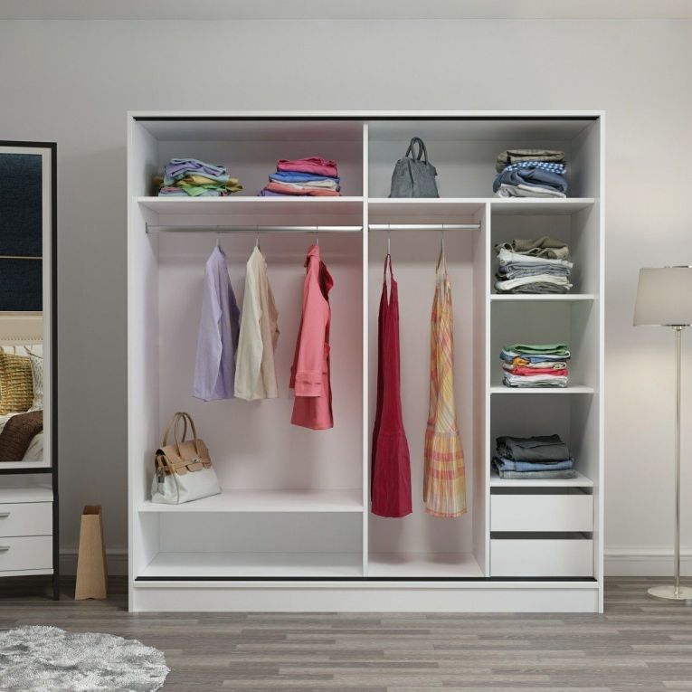 Guardaroba 2 Ante Bianco 5 Ripiani Appendiabiti 180x210h cm, 2 Ante - Cascia