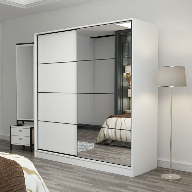 Guardaroba 2 Ante Bianco 5 Ripiani Appendiabiti 180x210h cm, 2 Ante - Cascia