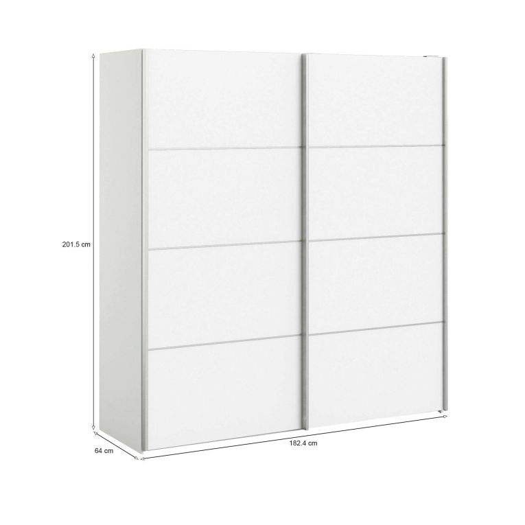Guardaroba 2 Ante Bianco Appendiabiti 2 Ripiani 182x202h cm, Apertura Scorrevole - Accadia