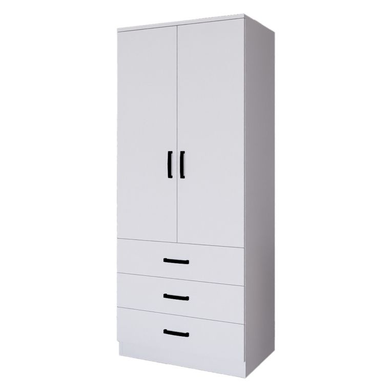Guardaroba 2 Ante Bianco Appendiabiti 3 Cassetti 60x175h cm, Apertura Battente, Scorrevole - Sondrio