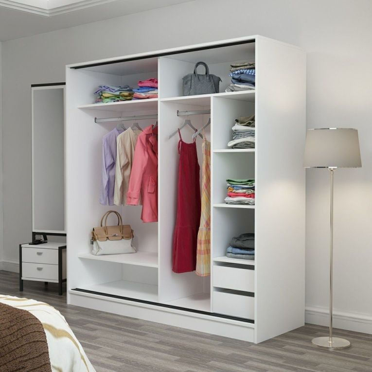 Guardaroba 2 Ante Bianco Appendiabiti 5 Ripiani 180x190h cm, Apertura Scorrevole - Cuvio