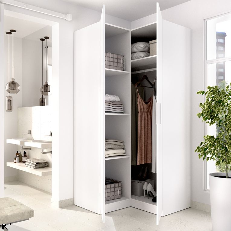 Guardaroba 2 Ante Bianco Appendiabiti 95x204h cm, 4 Ripiani - Luber