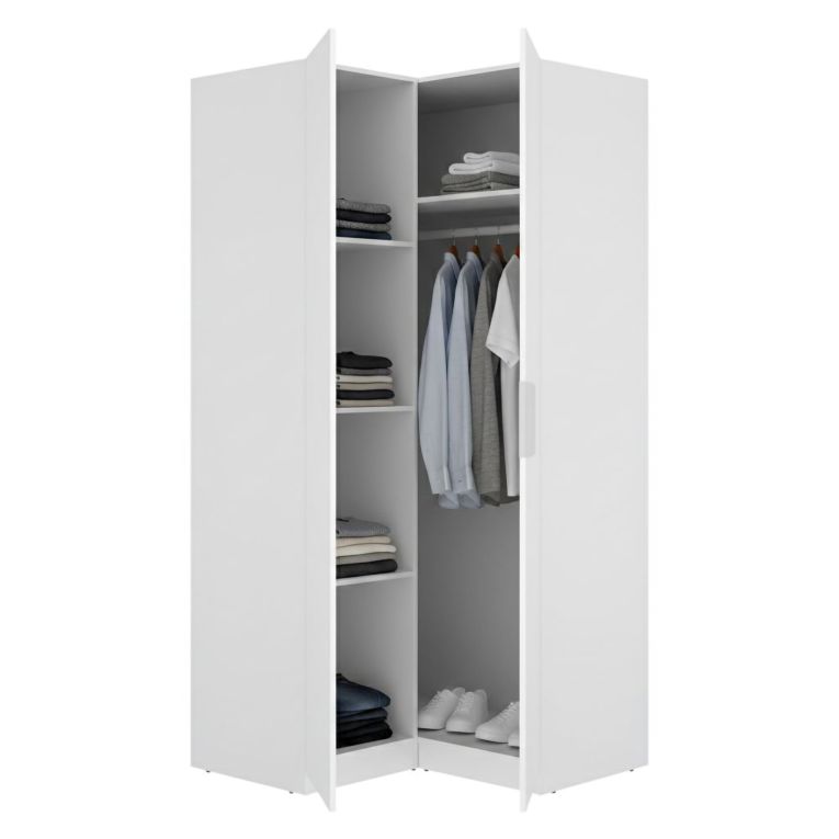 Guardaroba 2 Ante Bianco Appendiabiti 95x204h cm, 4 Ripiani - Luber