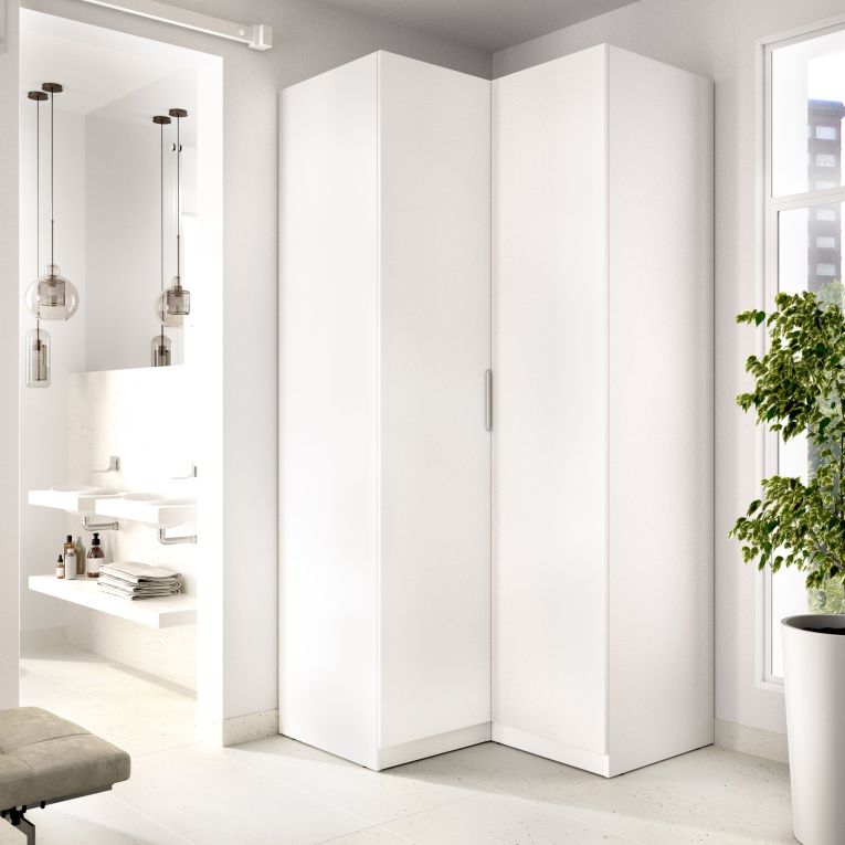 Guardaroba 2 Ante Bianco Appendiabiti 95x204h cm, 4 Ripiani - Luber
