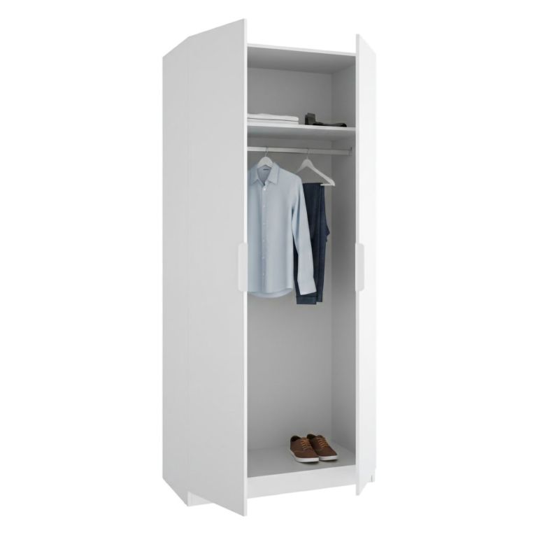 Guardaroba 2 Ante Bianco Appendiabiti Cassetti 51x204h cm, un Ripiano - Tulot