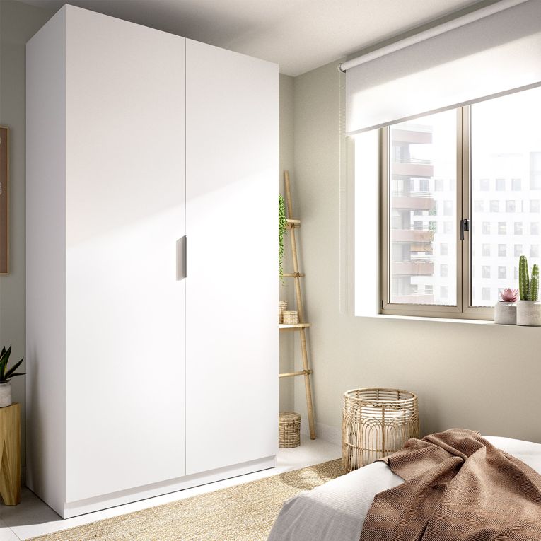 Guardaroba 2 Ante Bianco Appendiabiti Cassetti 51x204h cm, un Ripiano - Tulot