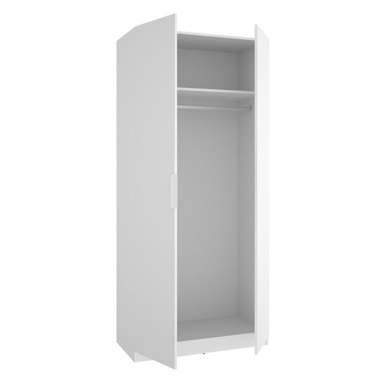 Guardaroba 2 Ante Bianco Appendiabiti Cassetti 51x204h cm, un Ripiano - Tulot