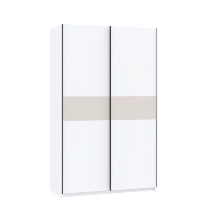 Guardaroba 2 Ante Bianco Beige Cashmere 2 Ripiani Appendiabiti 120x204h cm, 2 Ante - Maba