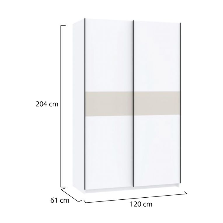 Guardaroba 2 Ante Bianco Beige Cashmere 2 Ripiani Appendiabiti 120x204h cm, 2 Ante - Maba