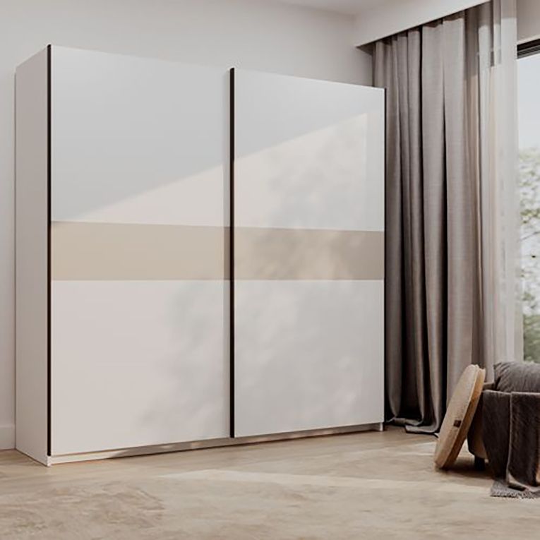 Guardaroba 2 Ante Bianco Beige Cashmere 2 Ripiani Appendiabiti 200x204h cm, 2 Ante - Nalika