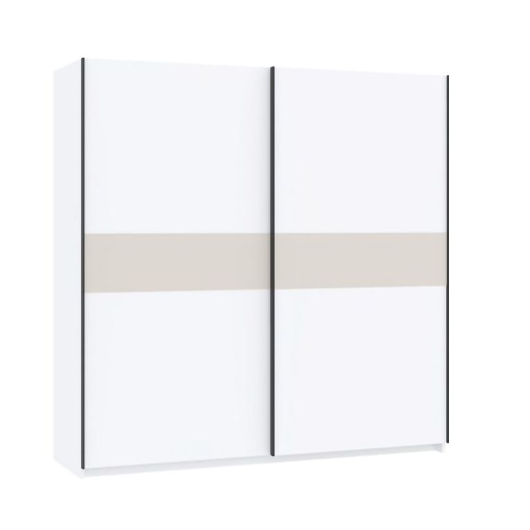Guardaroba 2 Ante Bianco Beige Cashmere 2 Ripiani Appendiabiti 200x204h cm, 2 Ante - Nalika
