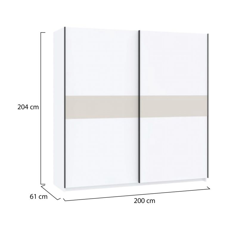 Guardaroba 2 Ante Bianco Beige Cashmere 2 Ripiani Appendiabiti 200x204h cm, 2 Ante - Nalika