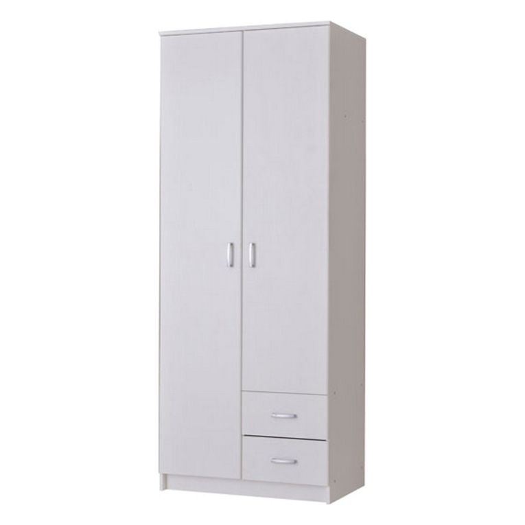 Guardaroba 2 Ante Bianco Bianco Appendiabiti 2 Cassetti 80x205h cm, 4 Ripiani - Cimena