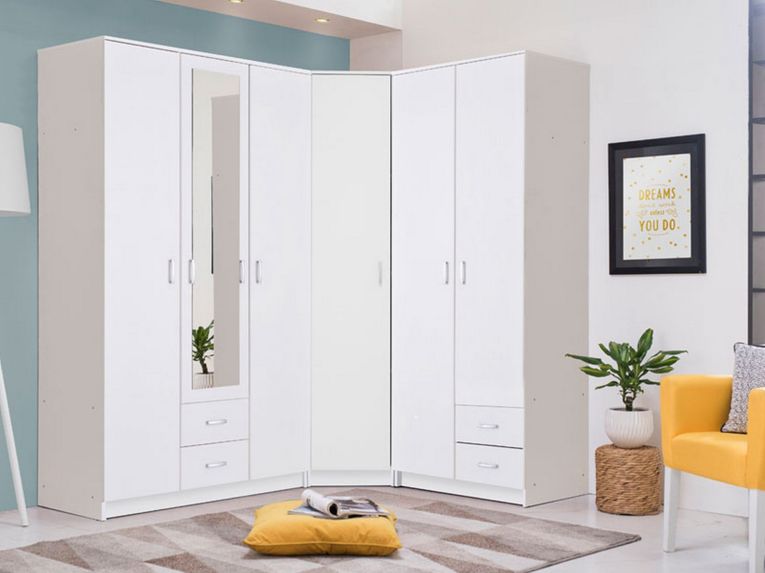 Guardaroba 2 Ante Bianco Bianco Appendiabiti 2 Cassetti 80x205h cm, 4 Ripiani - Cimena