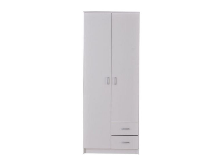 Guardaroba 2 Ante Bianco Bianco Appendiabiti 2 Cassetti 80x205h cm, 4 Ripiani - Cimena