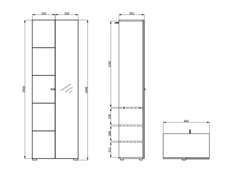 Guardaroba 2 Ante Bianco Bianco Appendiabiti 3 Ripiani 64x194h cm, 4 Vani - Azzano