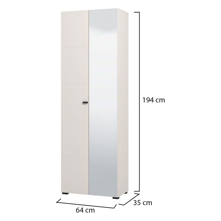 Guardaroba 2 Ante Bianco Bianco Appendiabiti 3 Ripiani 64x194h cm, 4 Vani - Azzano