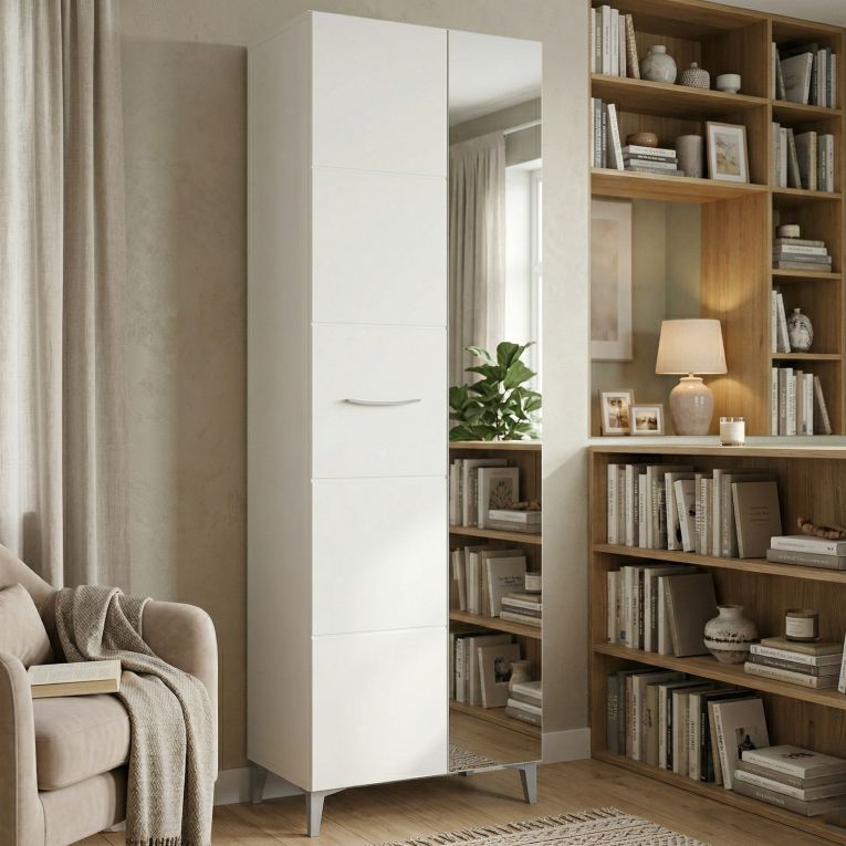 Guardaroba 2 Ante Bianco Bianco Appendiabiti 4 Ripiani 58x195h cm, 5 Vani - Lomazzo