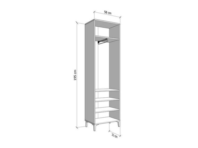 Guardaroba 2 Ante Bianco Bianco Appendiabiti 4 Ripiani 58x195h cm, 5 Vani - Lomazzo