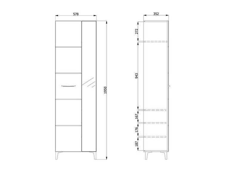 Guardaroba 2 Ante Bianco Bianco Appendiabiti 4 Ripiani 58x195h cm, 5 Vani - Lomazzo