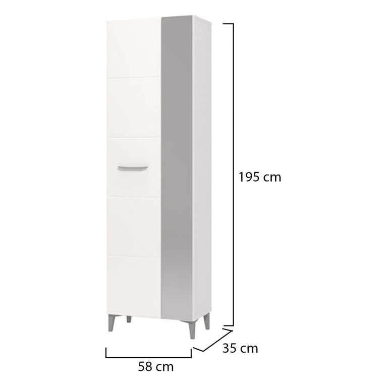 Guardaroba 2 Ante Bianco Bianco Appendiabiti 4 Ripiani 58x195h cm, 5 Vani - Lomazzo