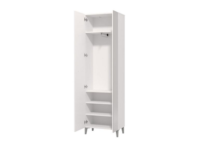 Guardaroba 2 Ante Bianco Bianco Appendiabiti 4 Ripiani 58x195h cm, 5 Vani - Lomazzo