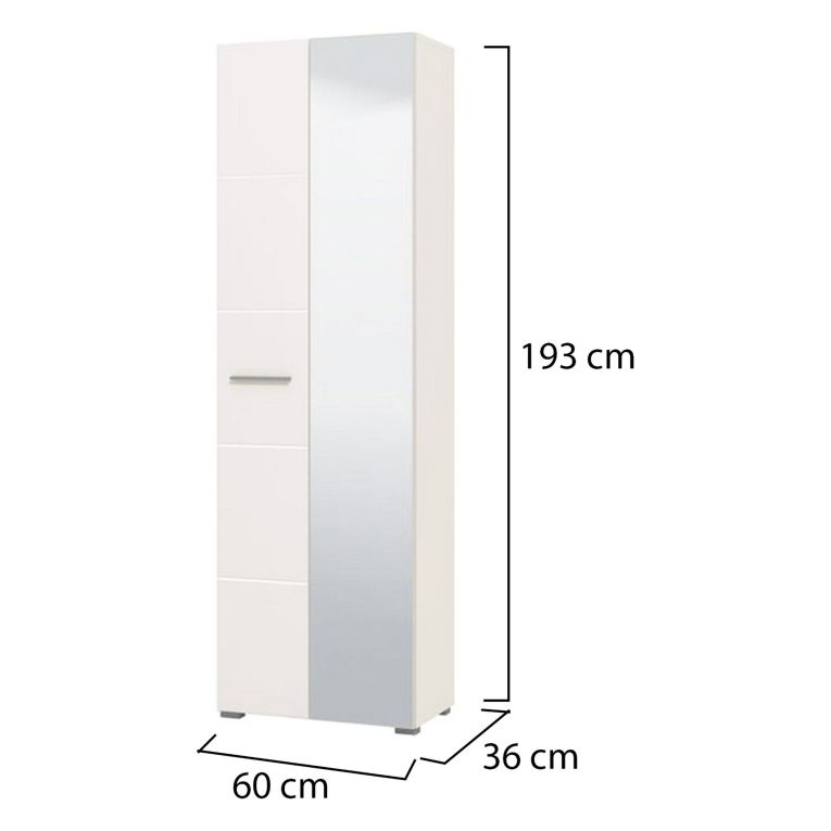 Guardaroba 2 Ante Bianco Bianco Appendiabiti 4 Ripiani 60x192.5h cm, 5 Vani - Griante
