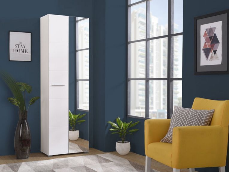 Guardaroba 2 Ante Bianco Bianco Appendiabiti 4 Ripiani 60x192.5h cm, 5 Vani - Griante