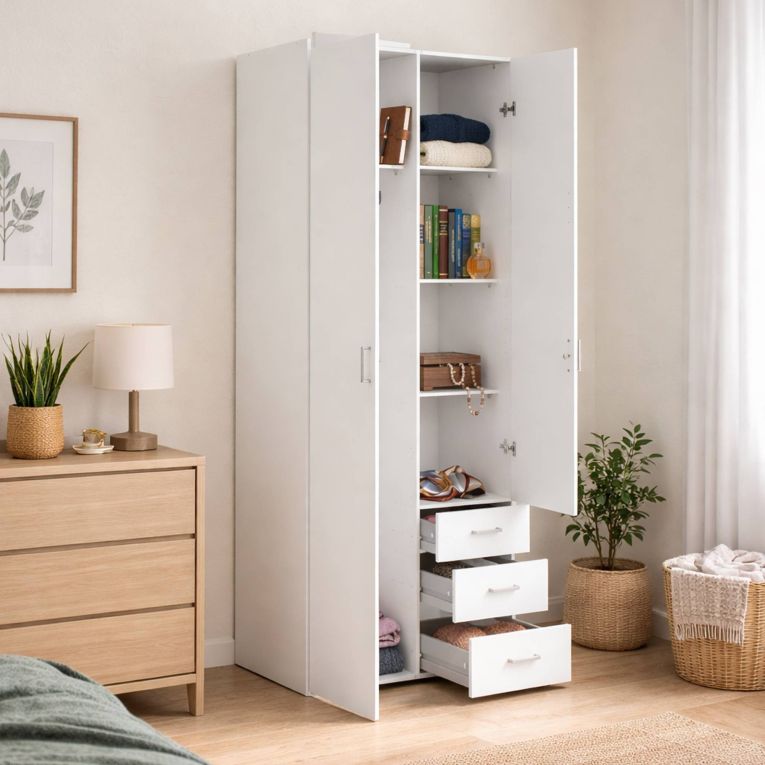 Guardaroba 2 ante- bianco con appendiabiti 77x200h cm - Apollina