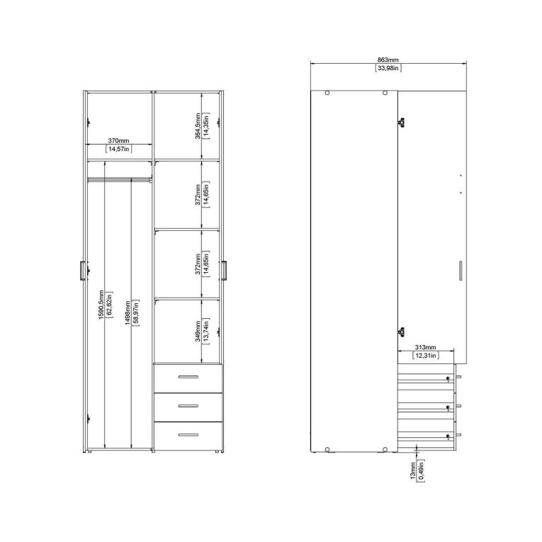 Guardaroba 2 ante- bianco con appendiabiti 77x200h cm - Apollina