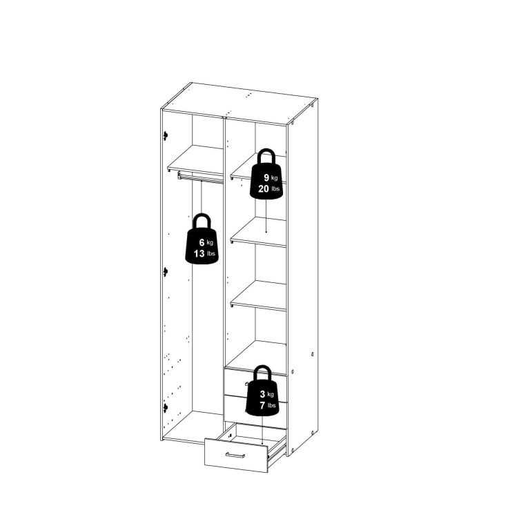 Guardaroba 2 ante- bianco con appendiabiti 77x200h cm - Apollina