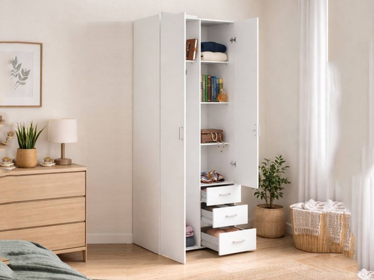 Guardaroba 2 ante- bianco con appendiabiti 77x200h cm - Apollina