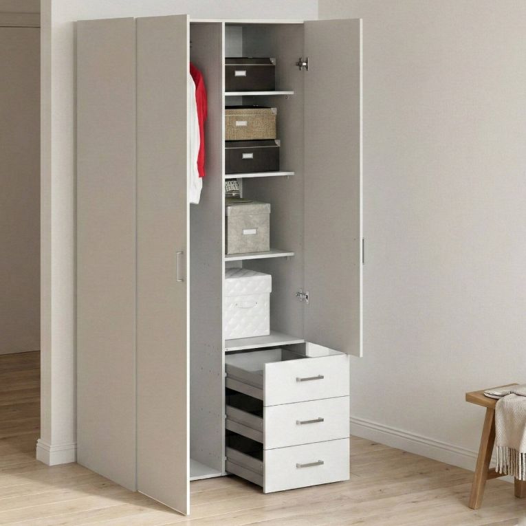 Guardaroba 2 ante- bianco con cassetti 77x175h cm - Arci