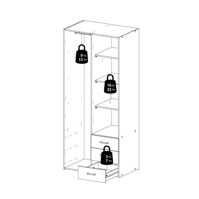 Guardaroba 2 ante- bianco con cassetti 77x175h cm - Arci