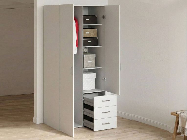 Guardaroba 2 ante- bianco con cassetti 77x175h cm - Arci