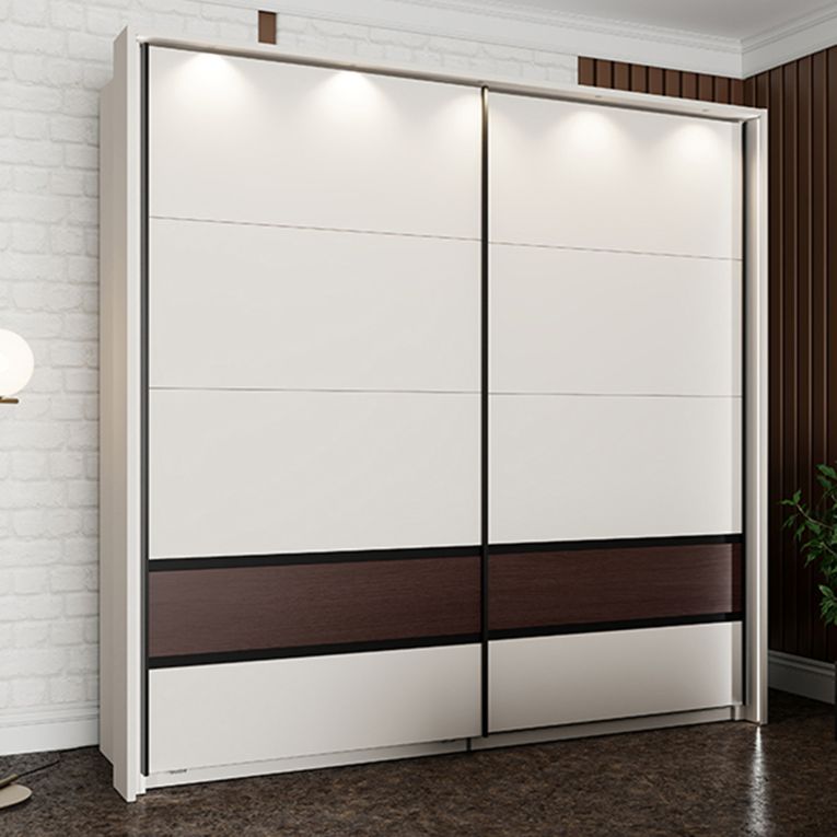 Guardaroba 2 Ante Bianco Crema Marrone Noce 2 Ripiani Appendiabiti 220x217h cm, Apertura Scorrevole - Vangvi