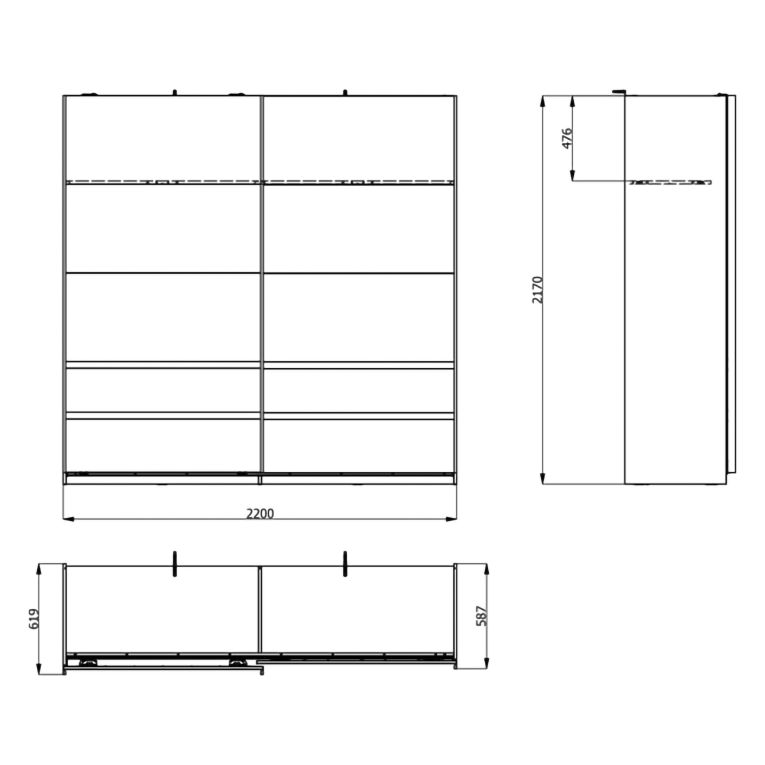 Guardaroba 2 Ante Bianco Crema Marrone Noce 2 Ripiani Appendiabiti 220x217h cm, Apertura Scorrevole - Vangvi