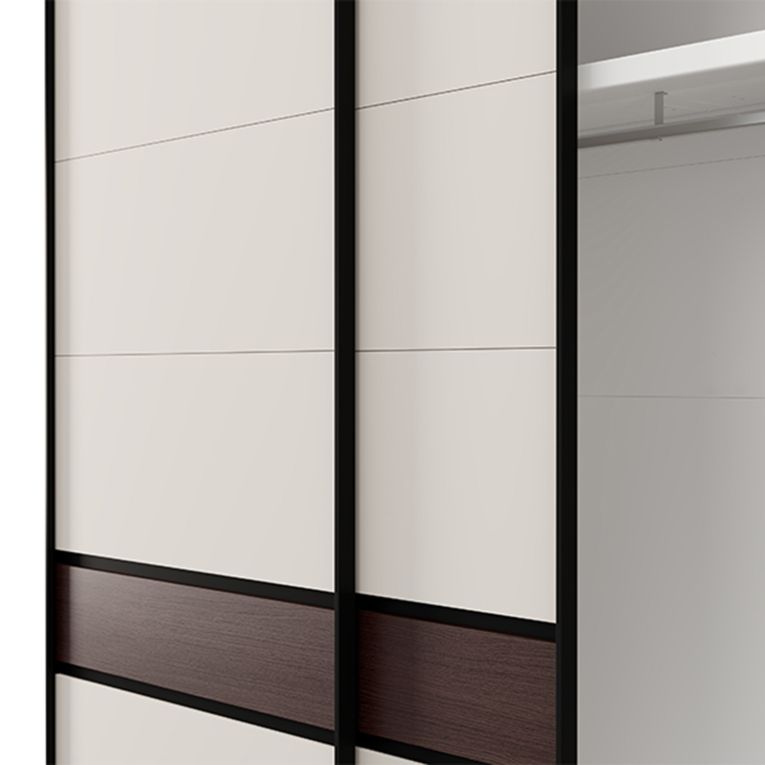 Guardaroba 2 Ante Bianco Crema Marrone Noce 2 Ripiani Appendiabiti 220x217h cm, Apertura Scorrevole - Vangvi