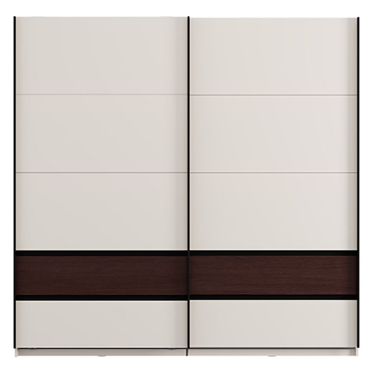 Guardaroba 2 Ante Bianco Crema Marrone Noce 2 Ripiani Appendiabiti 220x217h cm, Apertura Scorrevole - Vangvi