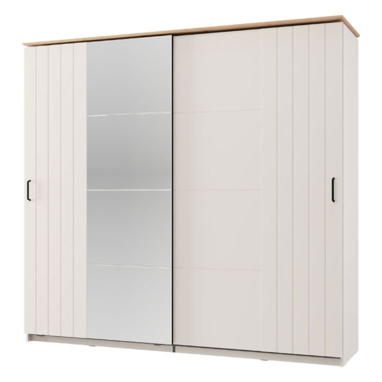 Guardaroba 2 Ante Bianco Crema Marrone Rovere 2 Ripiani Appendiabiti 220x205h cm, Apertura Scorrevole - Aurovi