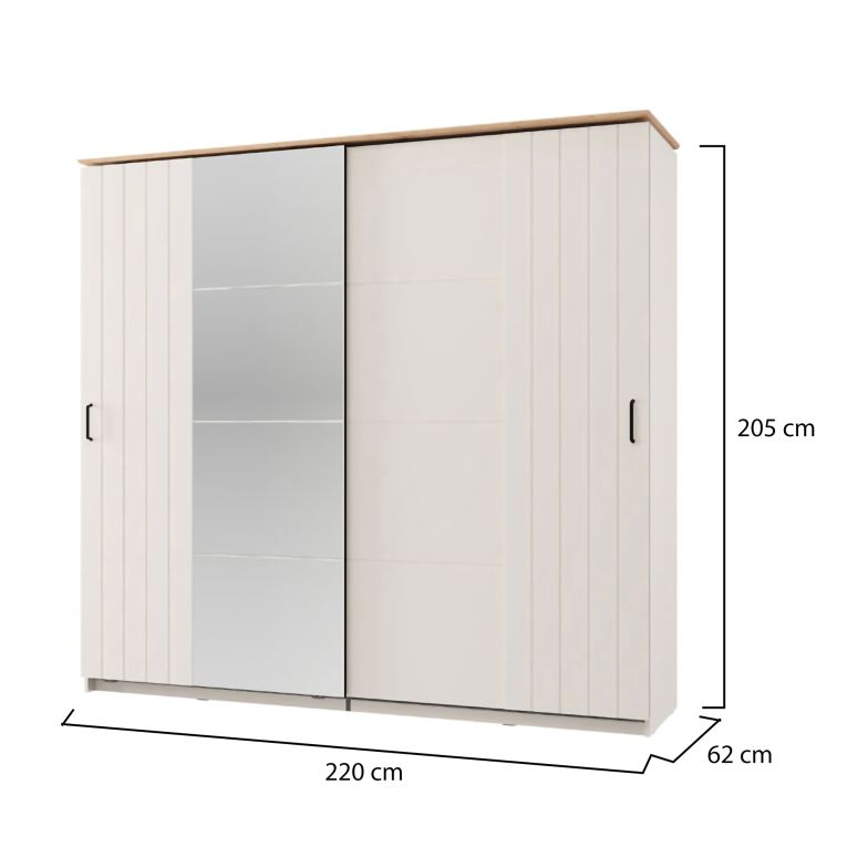 Guardaroba 2 Ante Bianco Crema Marrone Rovere 2 Ripiani Appendiabiti 220x205h cm, Apertura Scorrevole - Aurovi
