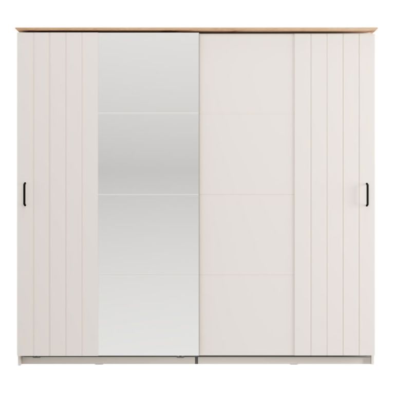Guardaroba 2 Ante Bianco Crema Marrone Rovere 2 Ripiani Appendiabiti 220x205h cm, Apertura Scorrevole - Aurovi