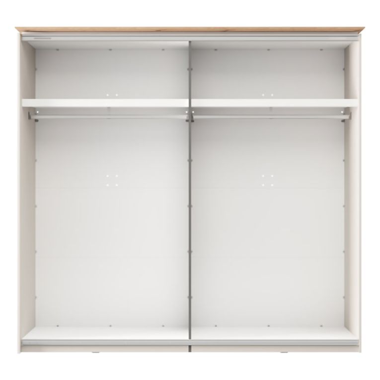 Guardaroba 2 Ante Bianco Crema Marrone Rovere 2 Ripiani Appendiabiti 220x205h cm, Apertura Scorrevole - Aurovi