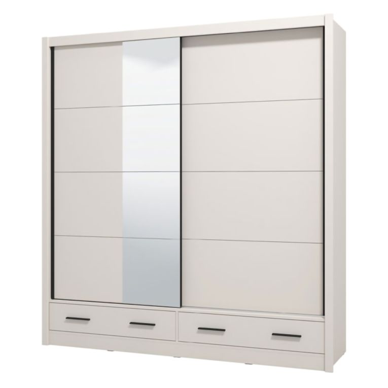 Guardaroba 2 Ante Bianco Crema Nero 4 Ripiani Appendiabiti 205x216h cm, 2 Cassetti - Copala
