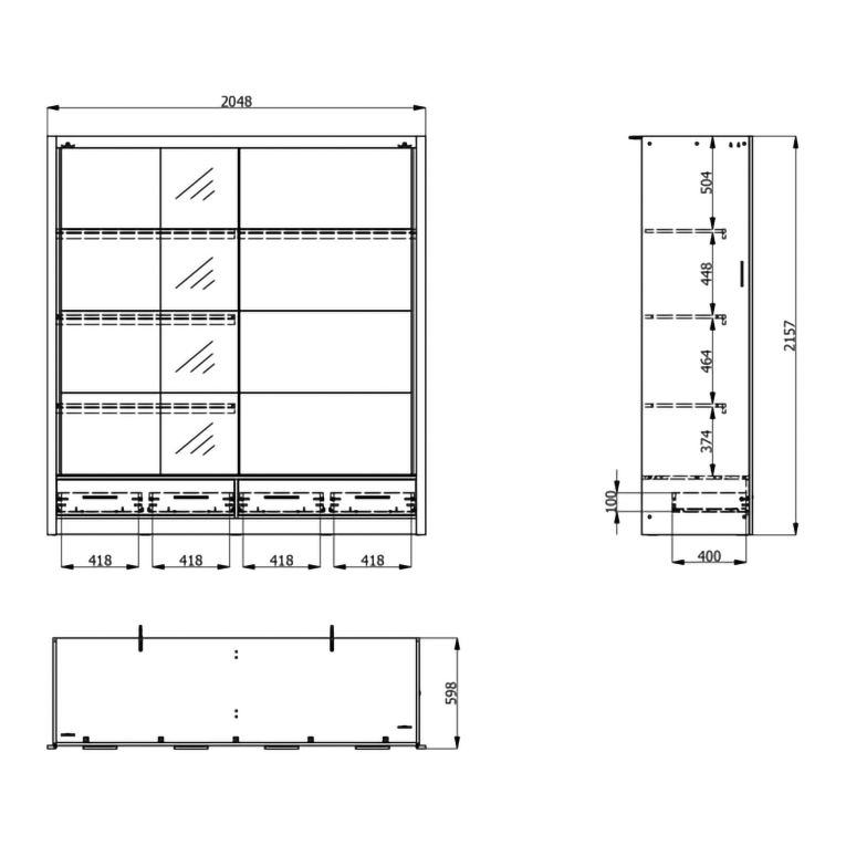 Guardaroba 2 Ante Bianco Crema Nero 4 Ripiani Appendiabiti 205x216h cm, 2 Cassetti - Copala