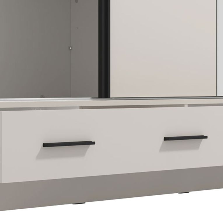 Guardaroba 2 Ante Bianco Crema Nero 4 Ripiani Appendiabiti 205x216h cm, 2 Cassetti - Copala