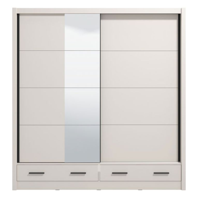 Guardaroba 2 Ante Bianco Crema Nero 4 Ripiani Appendiabiti 205x216h cm, 2 Cassetti - Copala