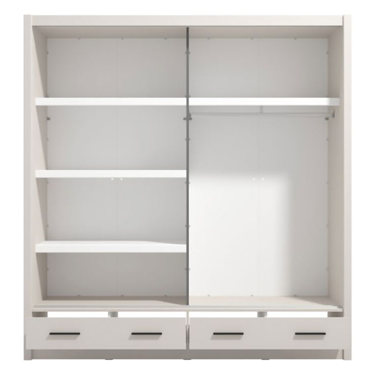 Guardaroba 2 Ante Bianco Crema Nero 4 Ripiani Appendiabiti 205x216h cm, 2 Cassetti - Copala
