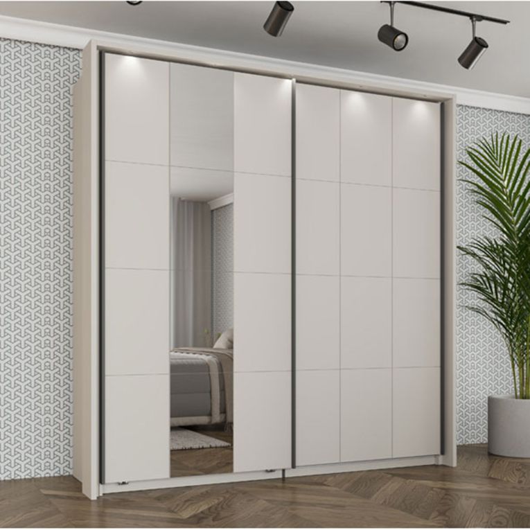 Guardaroba 2 Ante Bianco Crema Nero Appendiabiti 2 Ripiani 195x205h cm, 2 Ante - Asilah